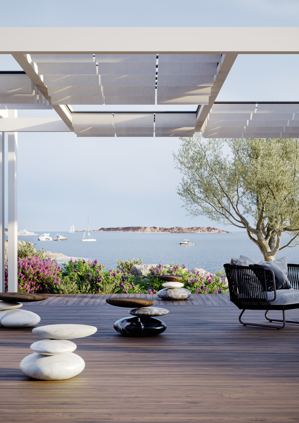 Meble jak jenga. Stolik kawowy i siedziska z kamieni