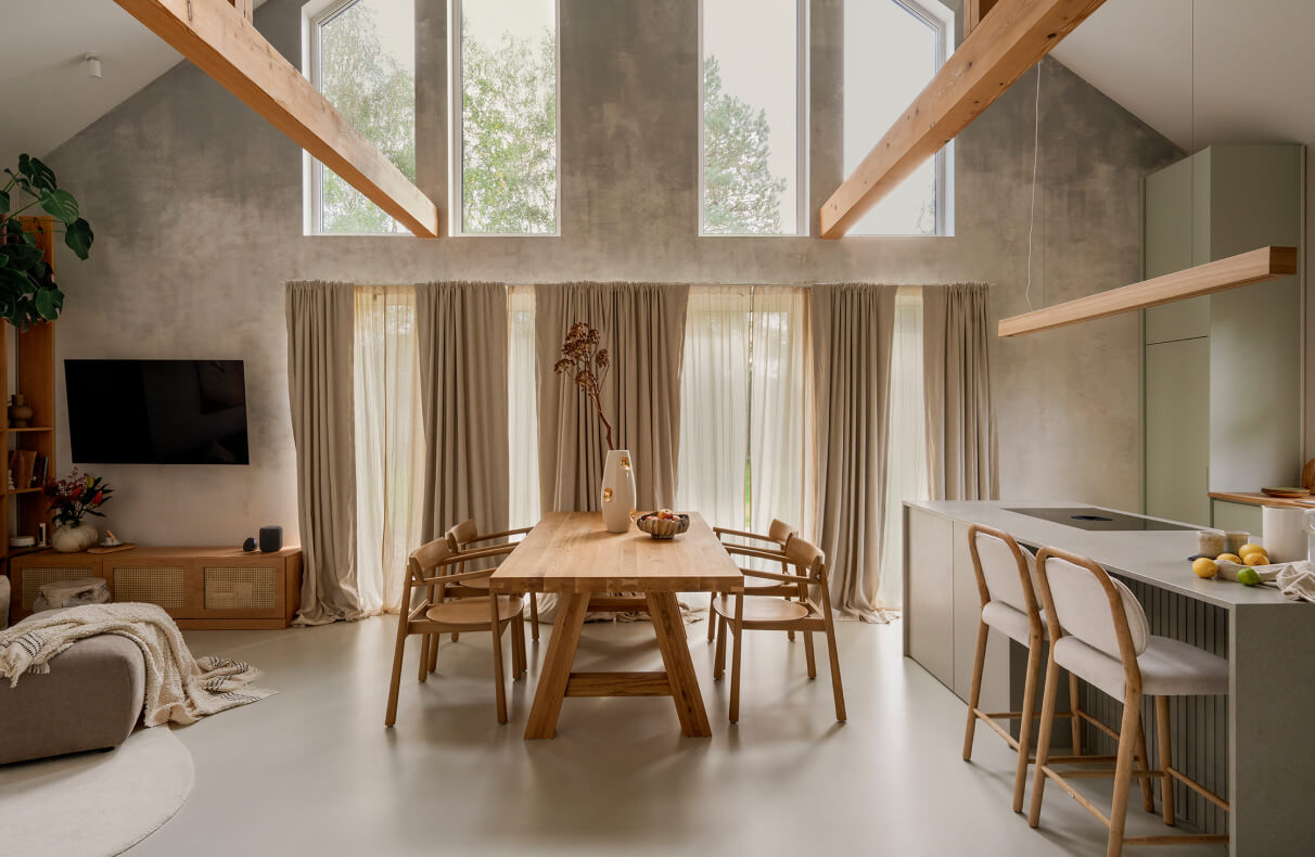 Naturalna paleta barw, sztuka i przenikanie – dom w Osowcu