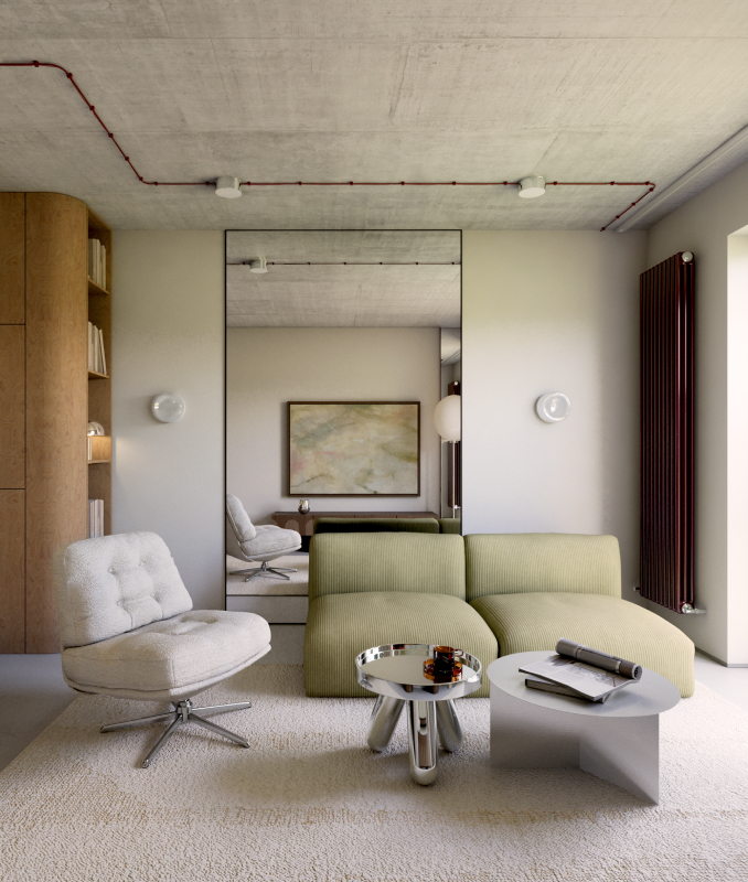 Surowy beton, miękkie formy, srebrne refleksy – mieszkanie na wrocławskim Nadodrzu projektu Nurt Atelier