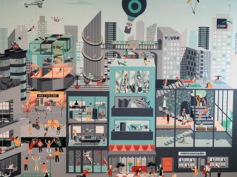 wyjątkowy plakat z rysunkową prezentacją życia miasta od Parégrine - Marion Delage