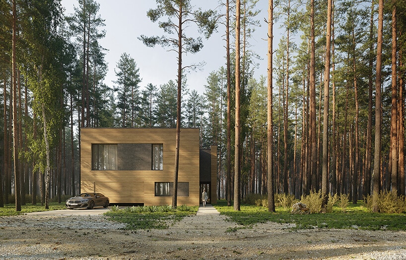 nowoczesny projekt domu "Dom pień" z drewnianą elewacją w środku lasu od 81.waw.pl