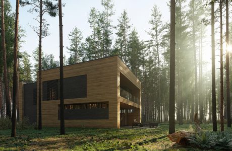 nowoczesny projekt domu "Dom pień" z drewnianą elewacją od 81.waw.pl