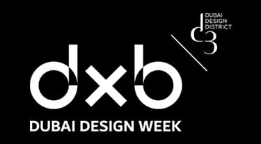 logo Dubai Design Week 2019 białe na czarnym tle