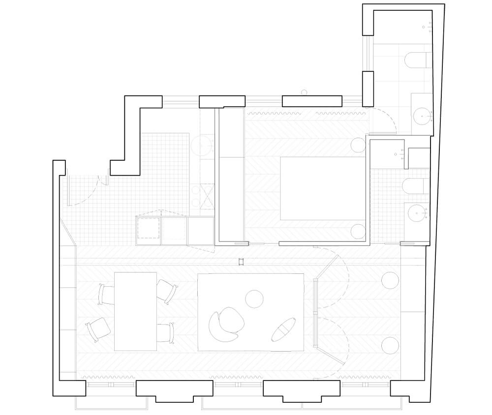 Elastyczna przestrzeń: 55-metrowe mieszkanie w Madrycie