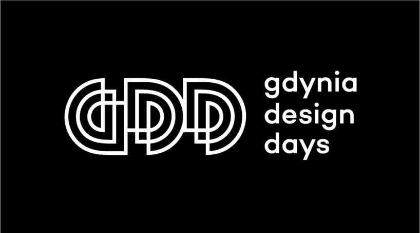 biały logotyp gdynia design days na czarnym tle