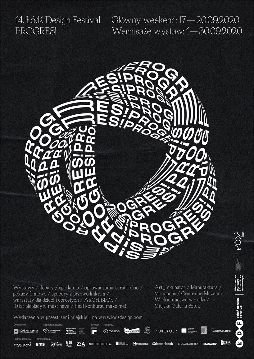 szaro biały plakat Łódź Design Festival 2020