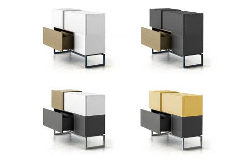 cztery wersje kolorystyczne modułowych szafek Blokk od Bozzetti