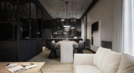 projekt minimalistycznego apartementu w ciemnje kolorystyce studio o.