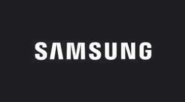 biały logotyp Samsung na ciemnym tle