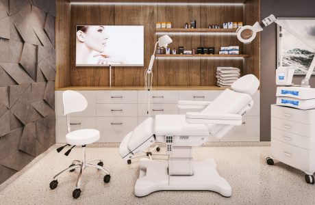 nowoczesny gabinet kosmetyczny w bieli i drewnie