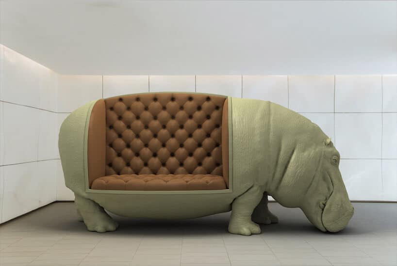 siedzisko w kształcie hipopotama w zielonym kolorze