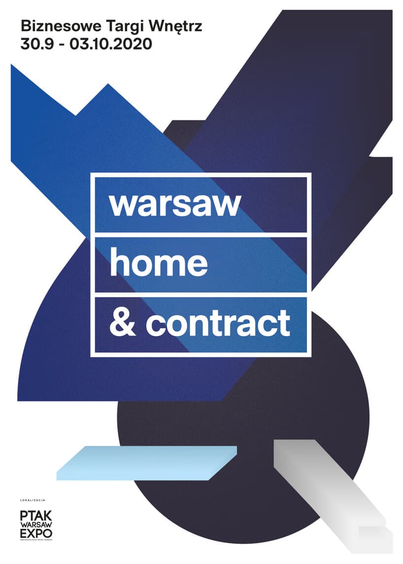 niebieski plakat warsaw home & contract 2020