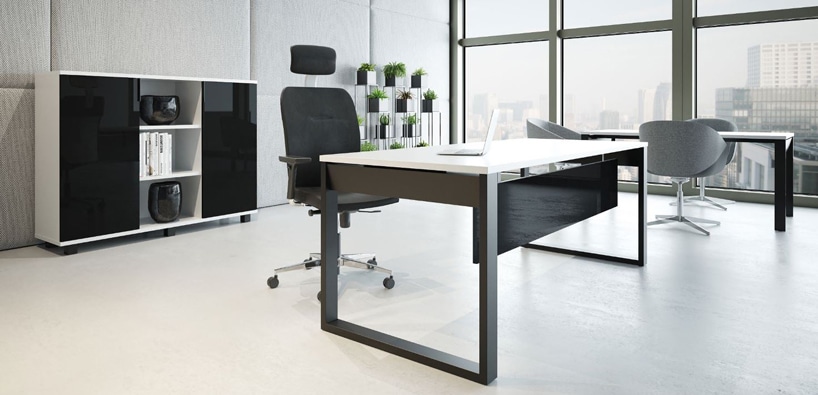 nowoczesne czarno białe biurko w nowoczesnym biurze