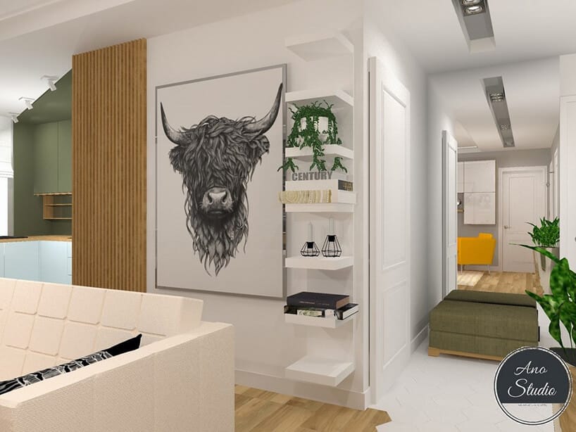 przedpokój inspiracje - duży byk z rogami na obrazie