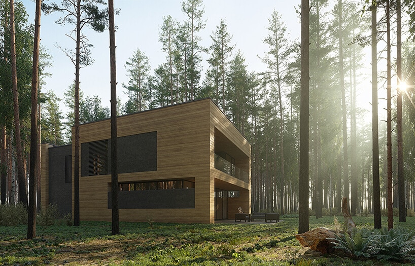 nowoczesny projekt domu "Dom pień" z drewnianą elewacją od 81.waw.pl