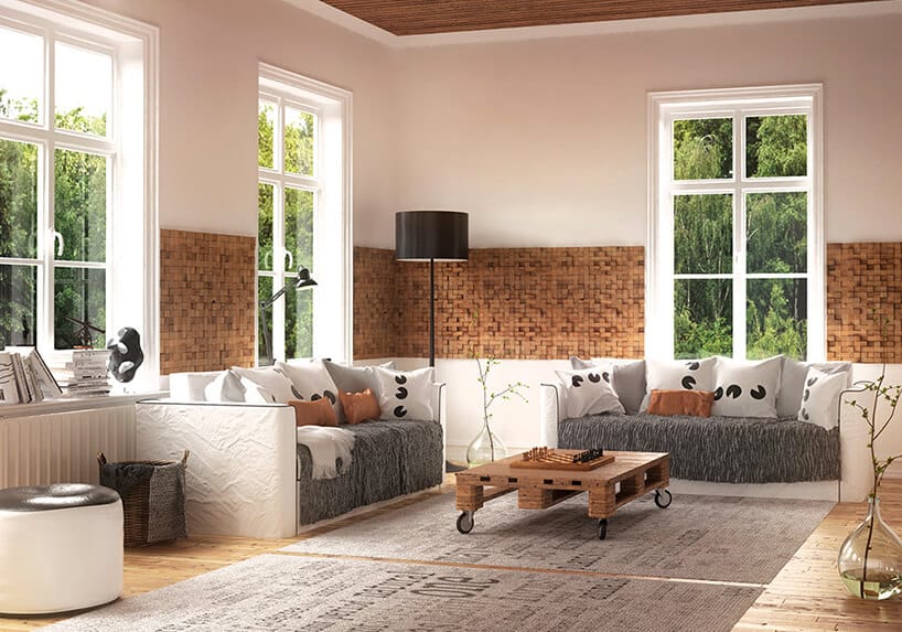 białe wnętrze z Panel CUBE od WOOD COLLECTION na ścianach