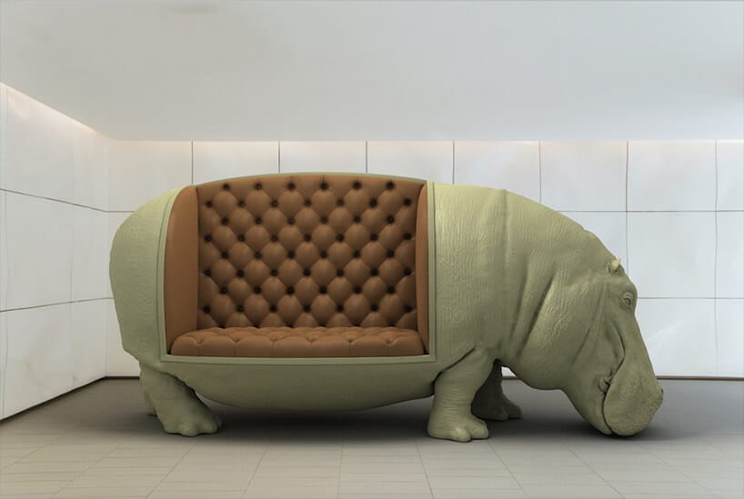 sofa z hipopotama w zielonym kolorze z jasnym obiciem
