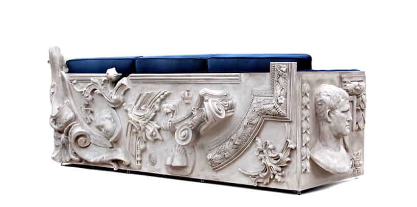 wyjątkowa sofa The Boca Do Lobo Versailles sofa z niebieskim siedziskiem