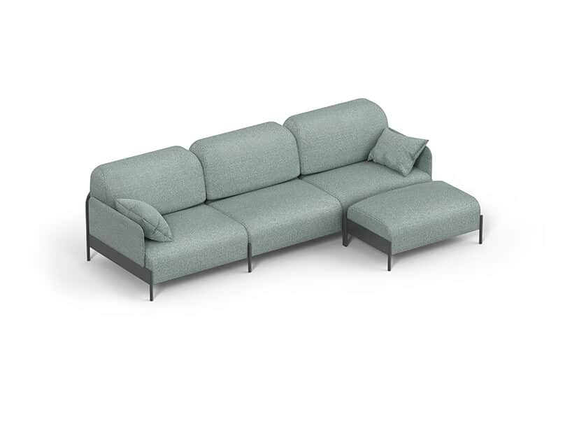 szara sofa z podnóżkiem od B-Line
