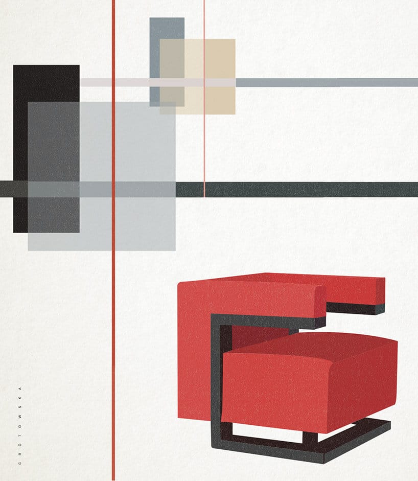 grafika czerwonego fotelu Bauhaus