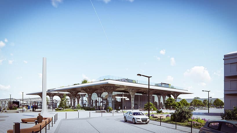 projekt intermodalnego dworca metropolitarnego w Lublinie od Tremend widziany w dzień od strony dojazdu