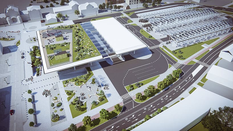 projekt intermodalnego dworca metropolitarnego w Lublinie od Tremend widok z lotu ptaka