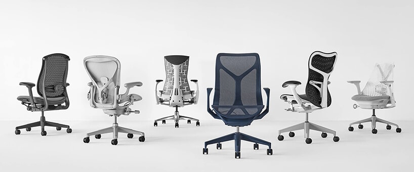 sześć różnych nowoczesnych krzeseł biurowych Herman Miller