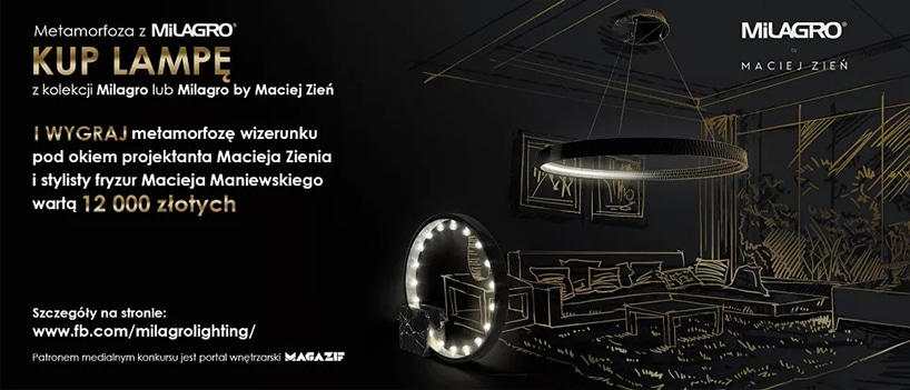 czarny plakat konkursu metamorfoza z Milagro z Zieniem i Maniewskim