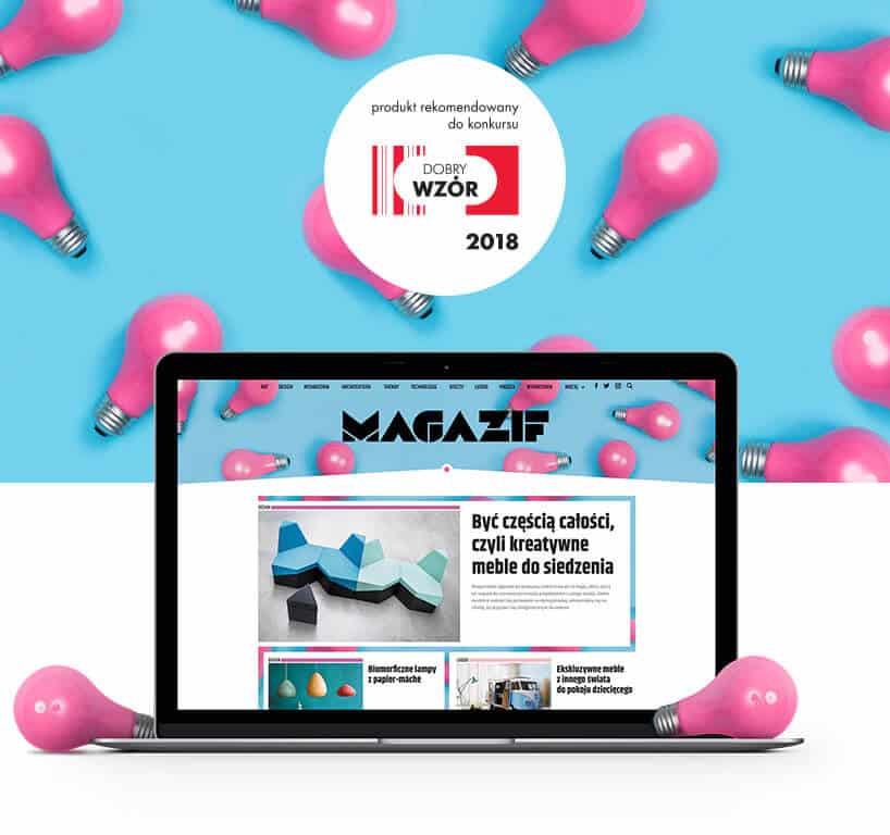 magazif strona różowe żarówki na niebieskim tle