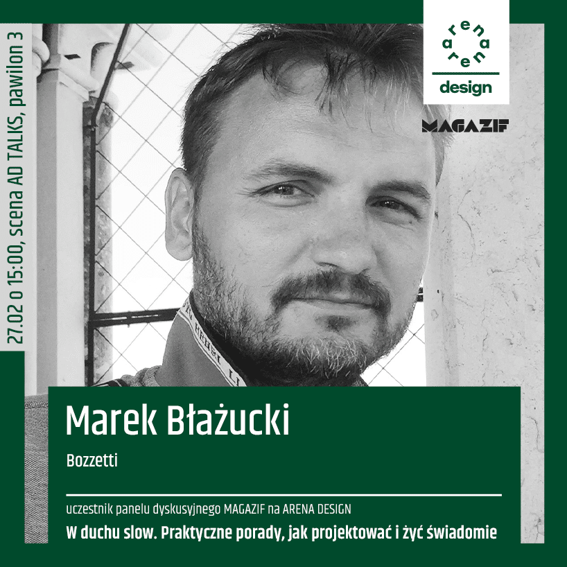 czarno białe zdjęcie Marka Błażuckiego uczestnika panelu MAGAZIF na arena design 2020