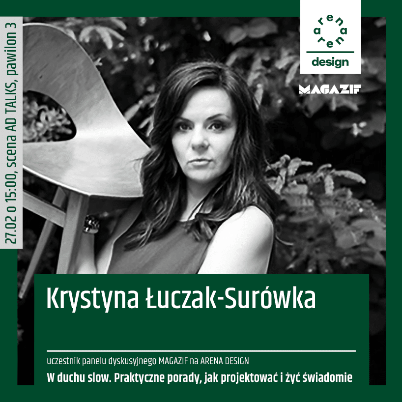 czarno białe zdjęcie Krystyny Łuczak-Surówki uczestnika panelu MAGAZIF na arena design 2020