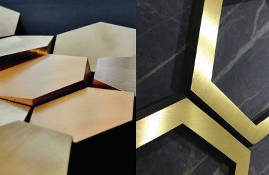 przestrzenne panele ścienne wykończone metalem