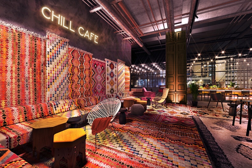 lobby hotelu ibis Styles Sarajewo wykończonej wielobarwnymi dywanikami