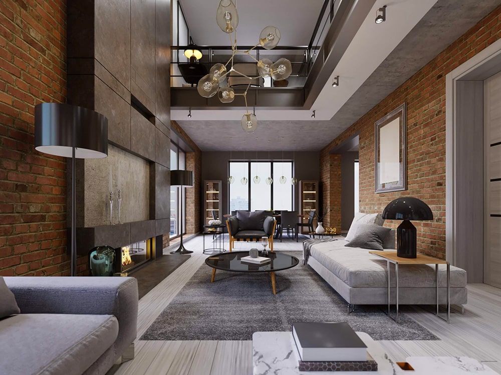 Wnętrze w stylu loft z odcieniami szarości