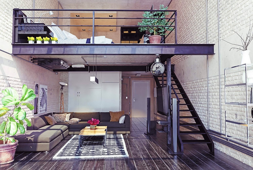 Loft z białymi cegłami