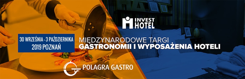 żółto-niebieski plakat Polagra Gastro 2019 i Invest Hotel 2019