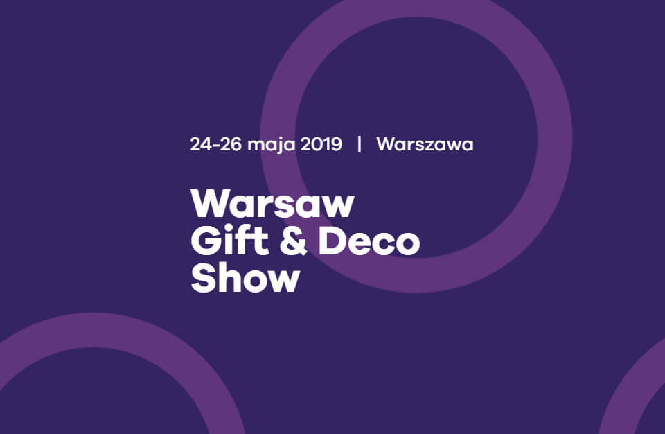 zaproszenie na Warsaw Gift & Deco Show 2019 na fioletowym tle