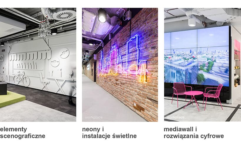 space branding elementy scenograficzne, neony i instalacje świetlne, mediawall i rozwiązania cyfrowe