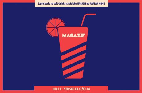 zaproszenie na stoisko MAGAZIF na Warsaw Home 2019 czerwono niebieska grafika drinka ze słomką o cytrusem