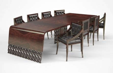 elegancki ciemno-brązowy stół z nietypowym wykończenie