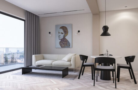 Czerń otulona kremem: mieszkanie w stylu minimalistycznym na Żoliborzu
